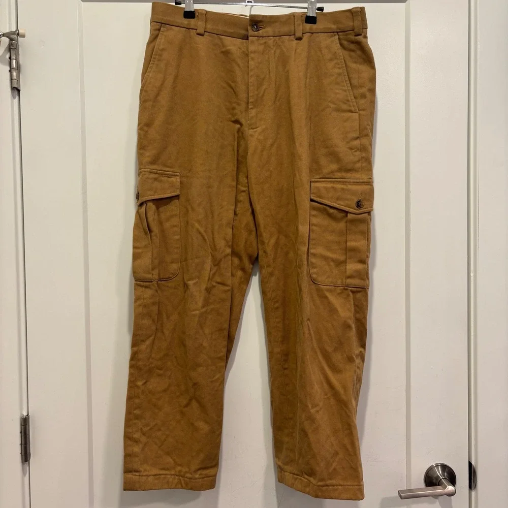 Brooks Brothers Mens Brown Cotton Twill Cargo Pants 34x34 Straight Leg Khaki